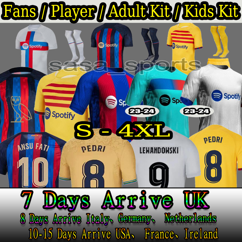 

S-4XL 22 23 24 Camisetas de football soccer jerseys LEWANDOWSKI PEDRI GAVI FC ANSU FATI FERRAN RAPHINHA barcelona DEST football shirt men barca kit kids equipments, Away