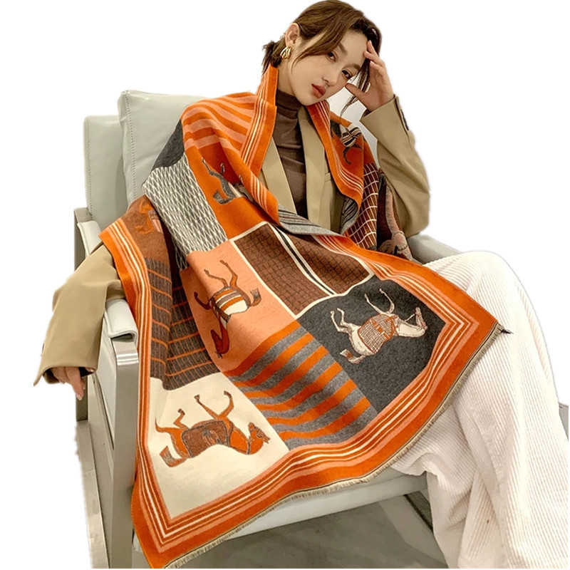 

Fashion Winter Cashmere Scarf for Women Pashmina Blanket Horse Scarf Shawls Wraps Female Foulard Luxury Thick Warm Scarves