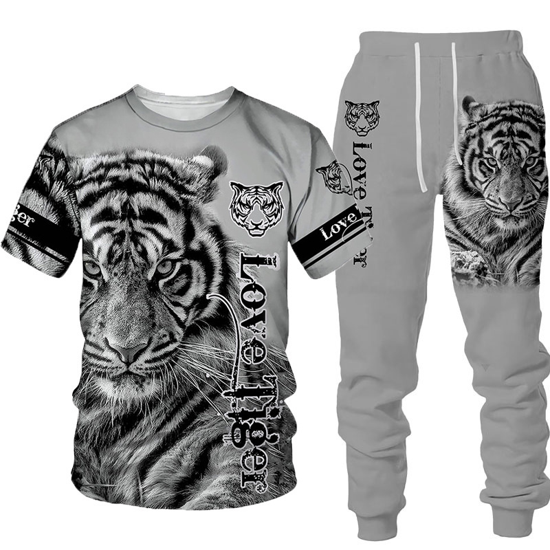 

Men' Tracksuits Animal 3D Tiger Printed Tops Pants Matching Sets Men T-shirts Sportwear Tracksuit Spring And Summer Clothing 230224, One piece tee-b