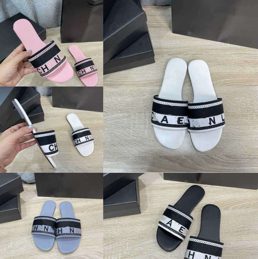 

2023 Paris Embroidered Dazzle Designer Slippers Womens Sandals Summer Beach Stripes Casual Flat Slippers Sliders women ladies flip flops Embroidery C Double, Real pcs pls contact