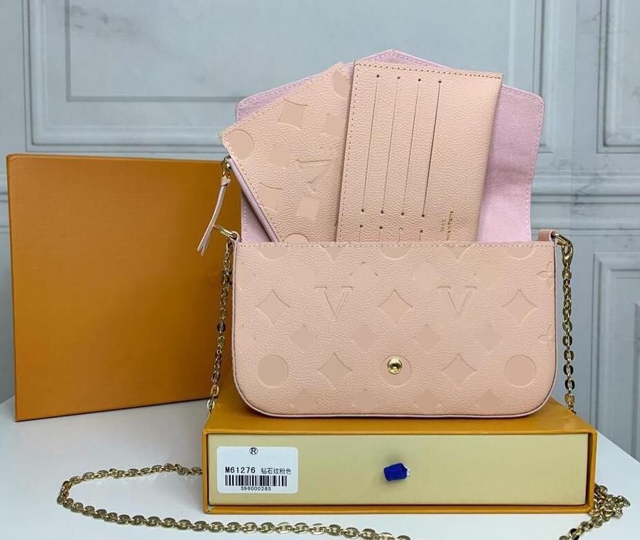 

2023 designer Genuine Leather bags Multi Felicie Pochette Women Chain Bags Wallet Messenger Handbags Shoulder High Quality Flower Purse Crossbody Bag, Embossed black