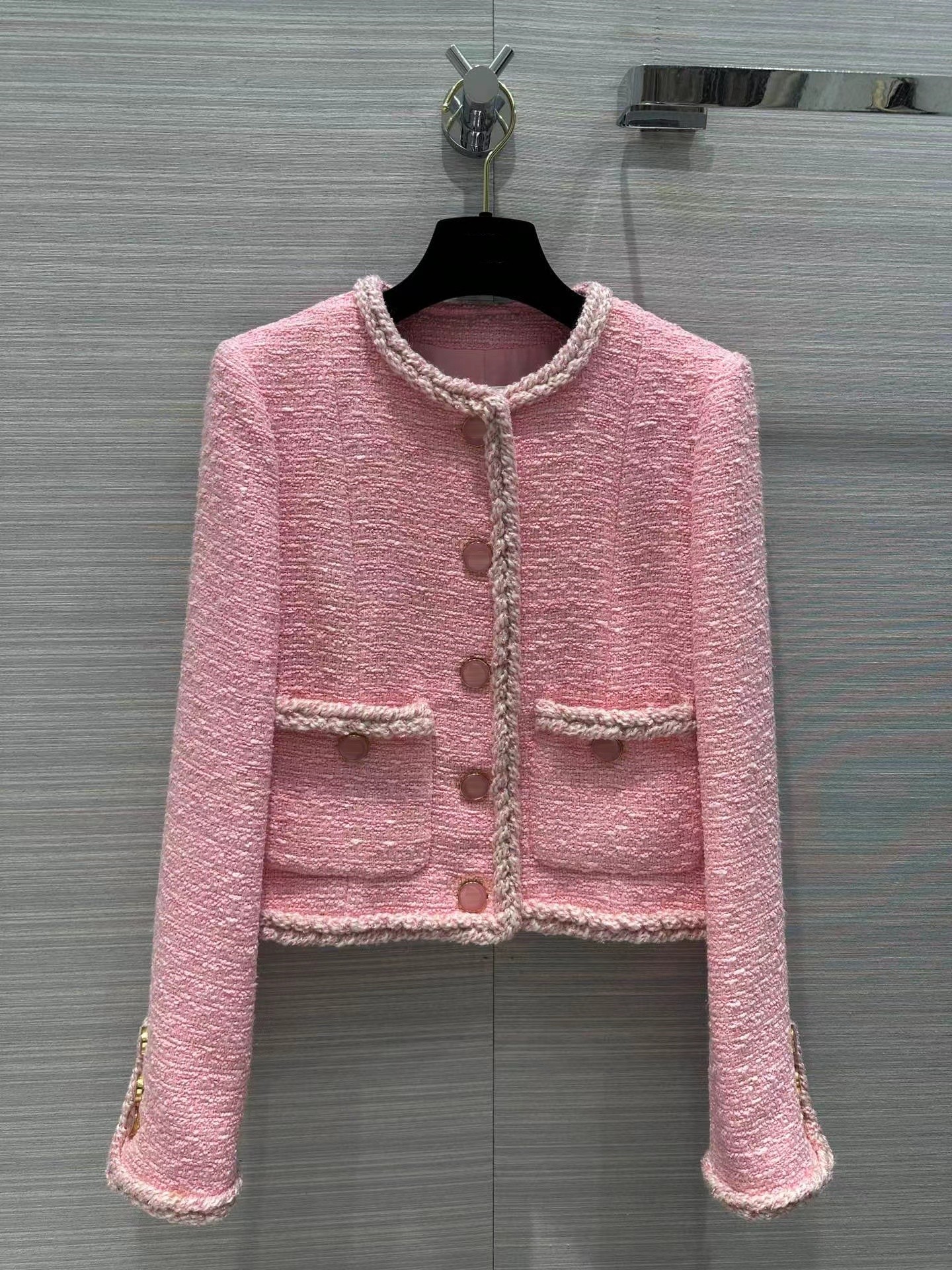 

Milan Runway Jackets 2023 New Spring Autumn O Neck Long Sleeve Panelled Women' Designer Sweaters Brand Same Style Outerwear 0225-16, Pink