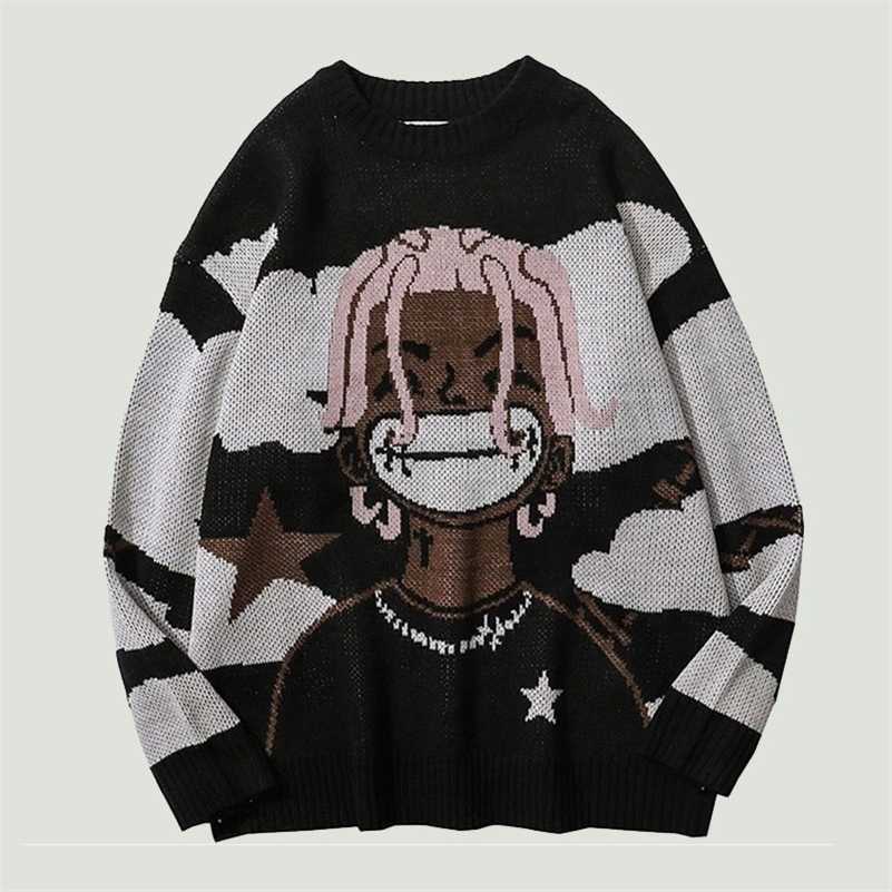 

Men' Sweaters Fashion Harajuku Vintage Cartoon Anime Knitted Jumper Sweater Mens Hip Hop Streetwear Oversize Loose Casual Ugly UnisexCANR, Black