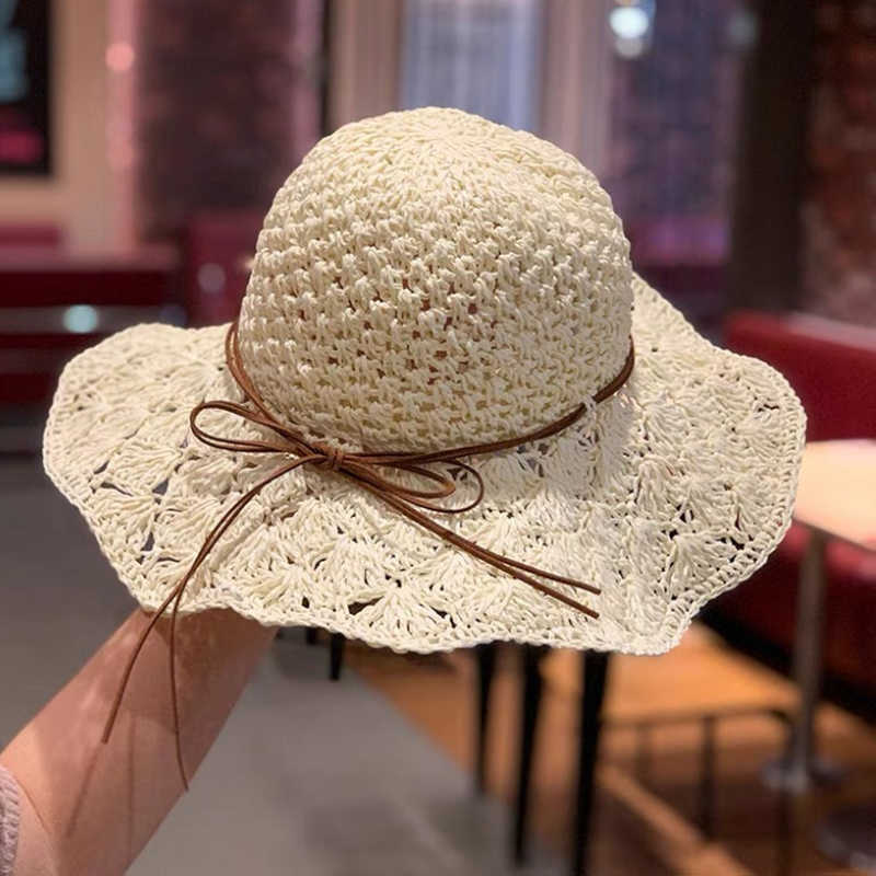 

HBP Handmade Wide Brim foldable Hats straw hats ladies travel beach adjustable hollow cap bow big brim sun caps fashion joker fisherman hat P230327, Wine red