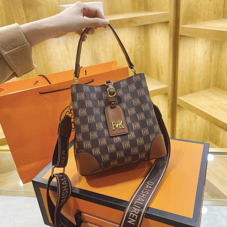 

55%off Discount Bags Fashion Handbag Women's trend Korean style versatile letter bucket double single shoulder messenger bag New Crossbody Bags 2023, Brown5