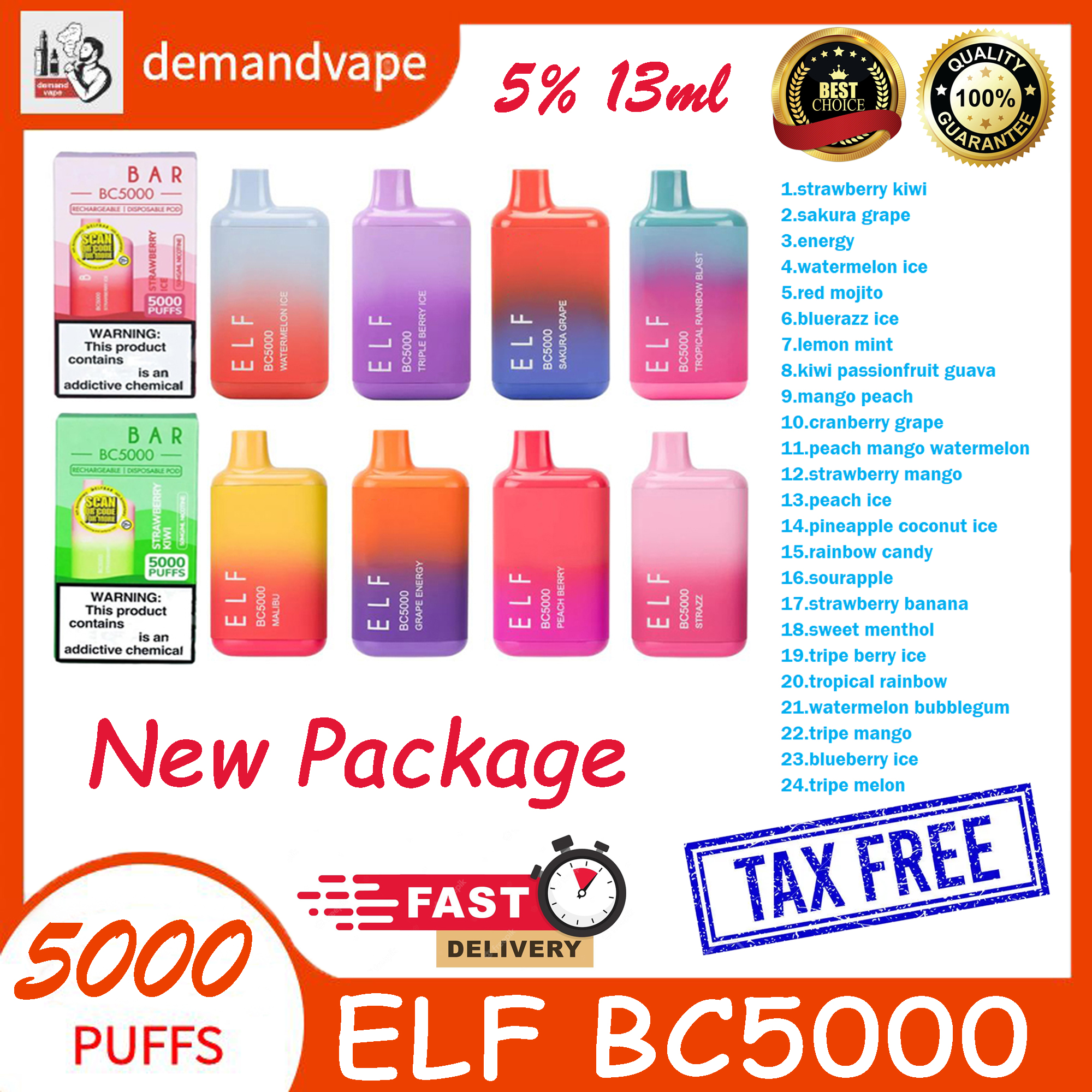 

Authentic QRcode Elf BC5000 Bar E Cigarettes Ultra 5000 Puffs with NEW PACKAGE Disposable Vape Pen 13ml Dual Mesh Coil Cartridge Pods 650mAh Rechargeable Battery