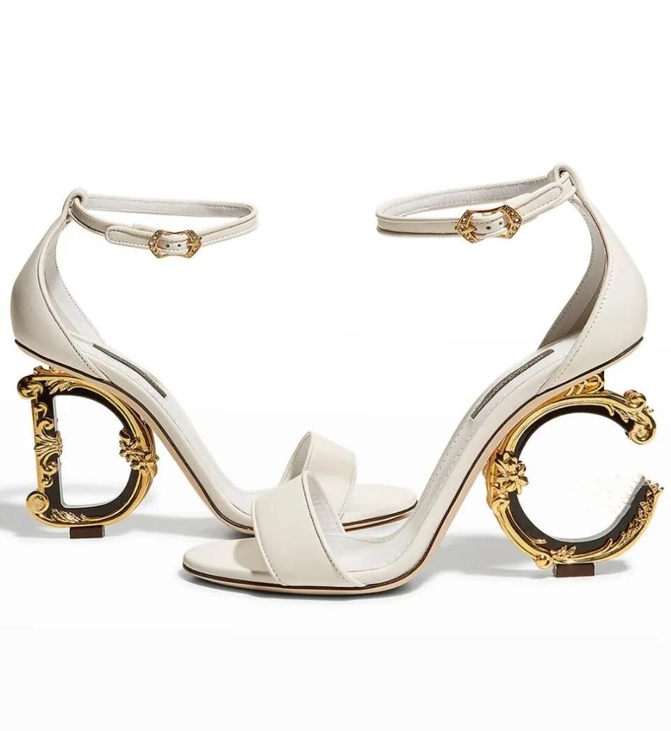 

Famous Summer Brand Sandals Shoes Women Polished Calfskin D-shaped Heel Patent Leather Lady Gold-plated Carbon Gladiator Sandalias Party Wedding EU35-43, 20