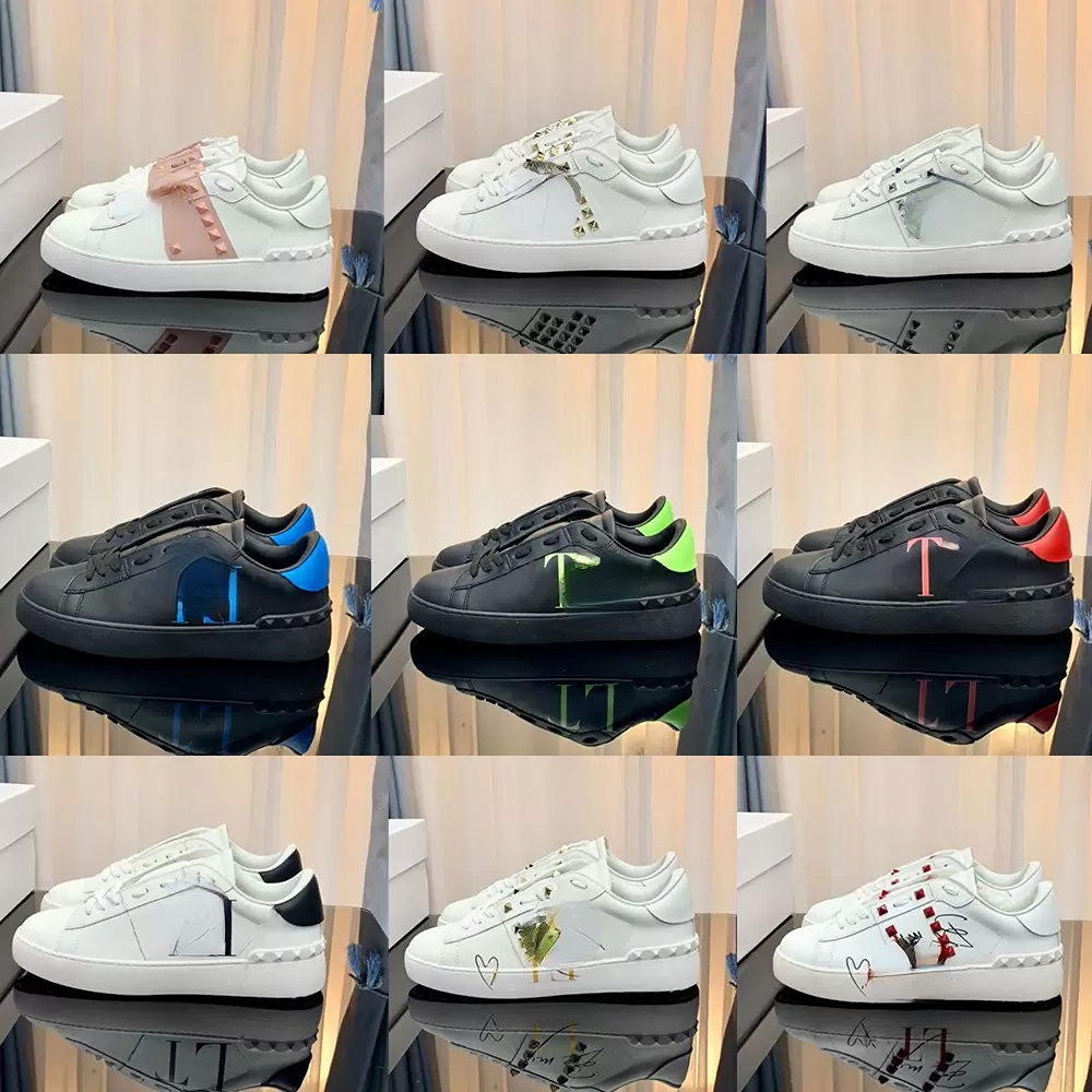 Mode Casual Chaussures Patchwork À La Mode Baskets Punk Rivets Bas Hommes Femmes En Cuir Véritable Planche À Roulettes Clouté Plat À Lacets Sport