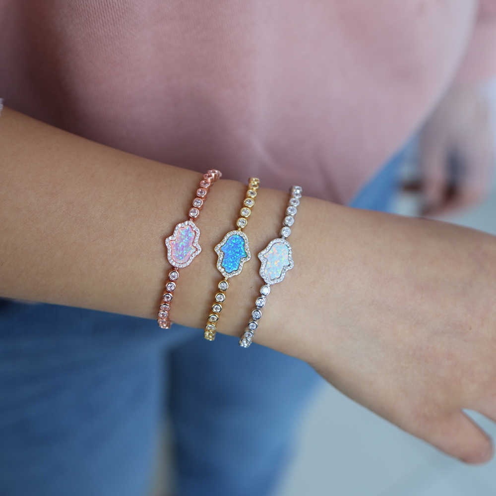 Link Chain Fashion Chram Bracelet Good Luck Hamsa Hand Cz Tennis Bangle Jewelry Opal Turkey Fatima Hand 3 Colors Adjustable Pulseras G230222-image-844411932