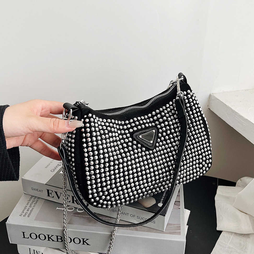 

New fashion bag wholesale market Texture diamond satchel new simple and versatile armpit chain single shoulder casual women's bagHigh, Silver6