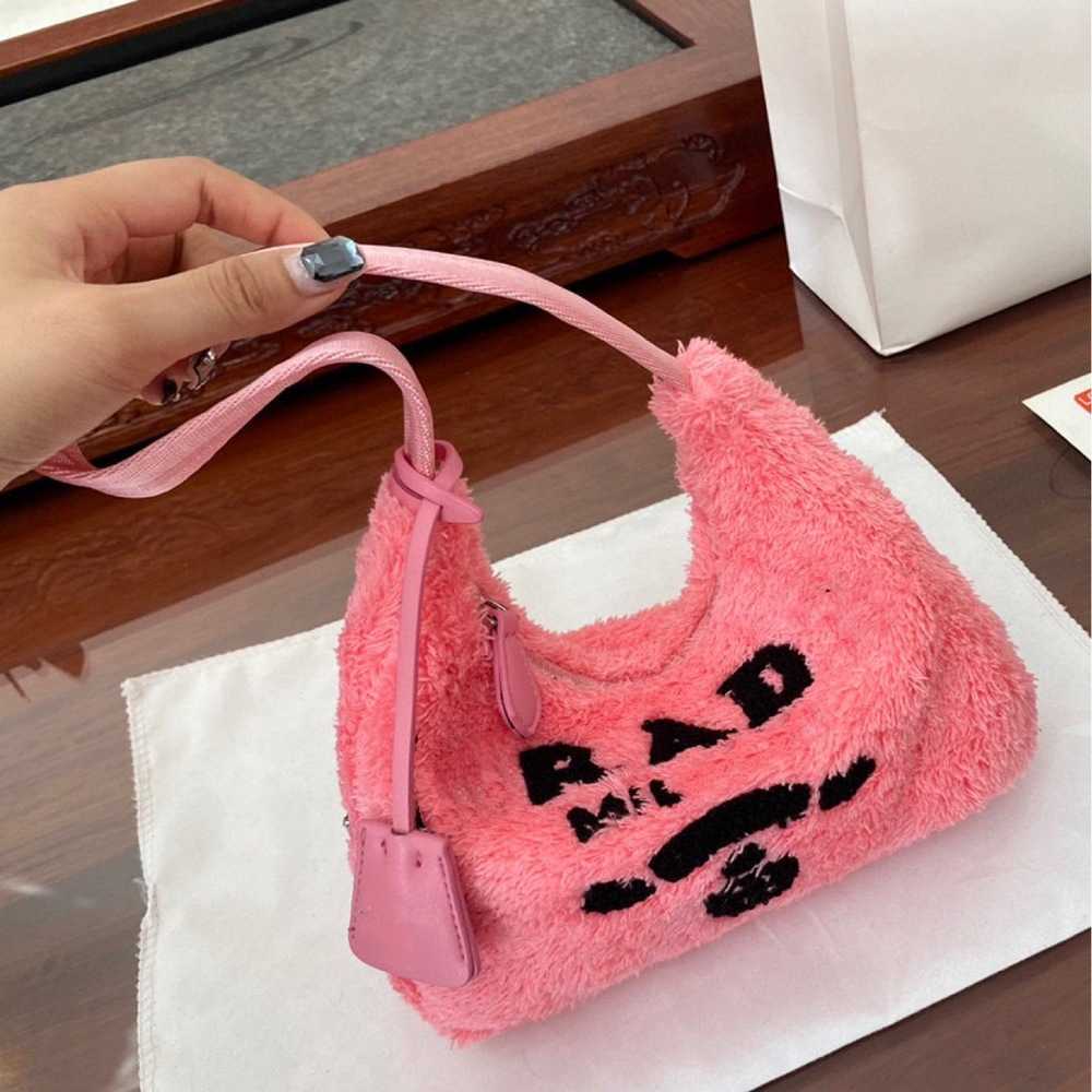 

70% 2023 High quality luxury plush cross body velvet embroidered texture one shoulder hand crescent armpit autumn and new women's quality, White9