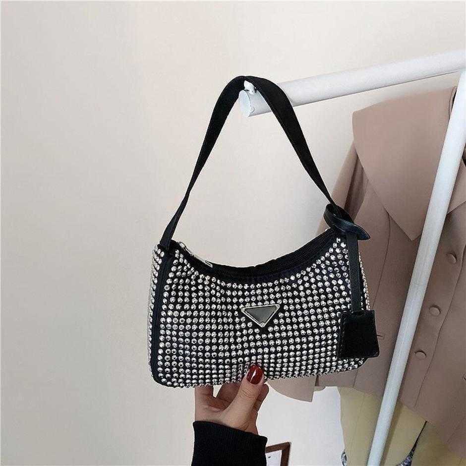 

High quality luxury fashion bag Hand spring hobo underarm full diamond belt drill single shoulder women's zipper dinner Tote BagHigh, White11