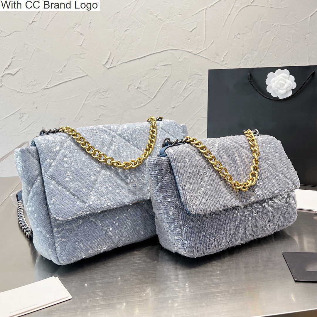 

Luxury CC Shoulder Bags Classic 19 Sequins Shoulder Bags Handbags High Quality Quilted Matelasse Flap Handbag Totes Gold Silver Metal Chain Crossbody Bag Design, Blue