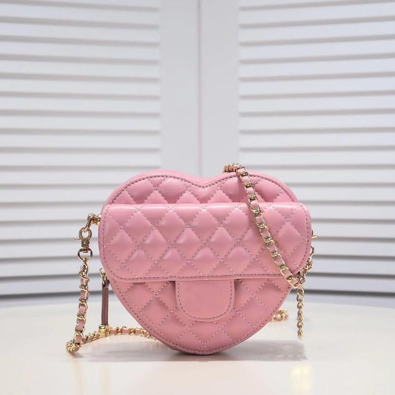 

10A Top Tier Large Heart Zipper Belt Bag 18cm Luxury Designer Handbag Quality Womens Real Leather Lambskin Quilted Purse Black Shoulder Gold Box Bag, Pink