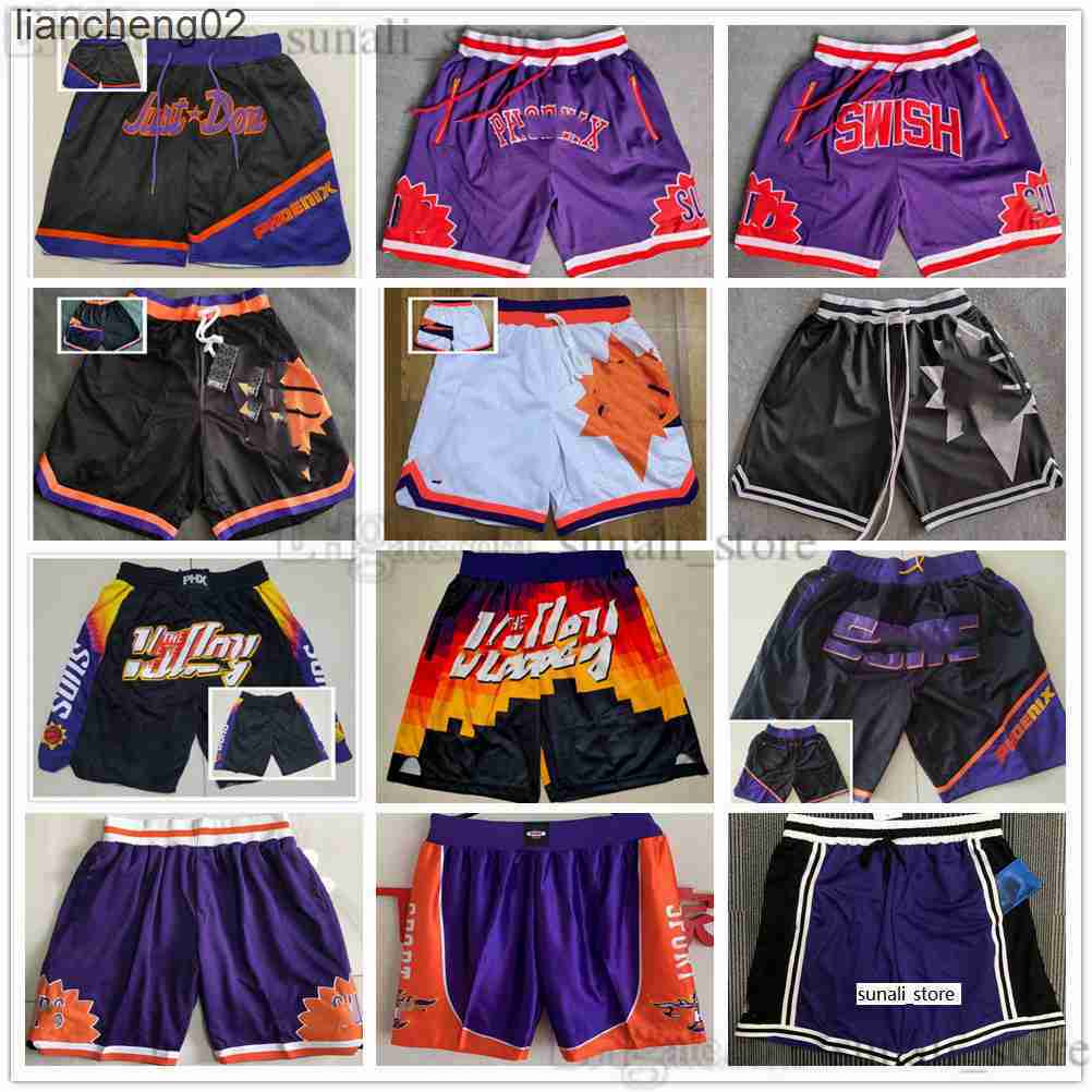 

Men' Shorts 2022 Phoenix''Suns''Mens Retro Basketball Shorts With Pockets Zipper Sweatpants Game Purple City Black Pants Breathable Mens W0225
