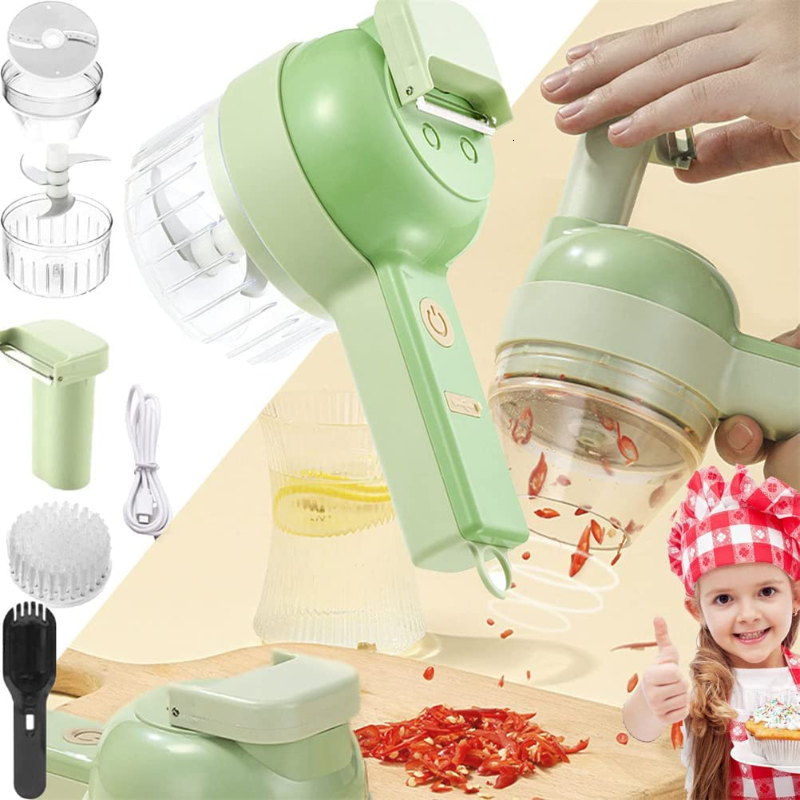 

Fruit Vegetable Tools 4 In1 Multifunctional Electric Cutter Slicer Garlic Mud Masher Chopper Cutting Pressing Mixer Food Slice 230224