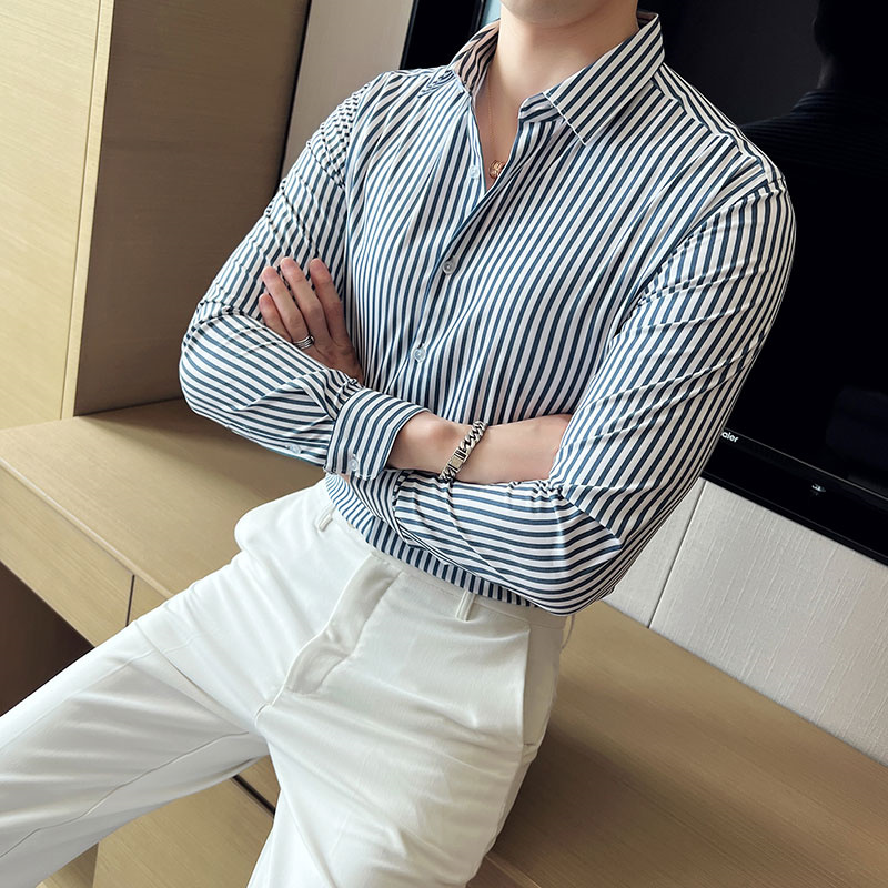 Chemise de designer de haute qualité à manches longues pour hommes, robe de rue mince, soirée sociale, chemise à rayures pour femmes, chanteur de