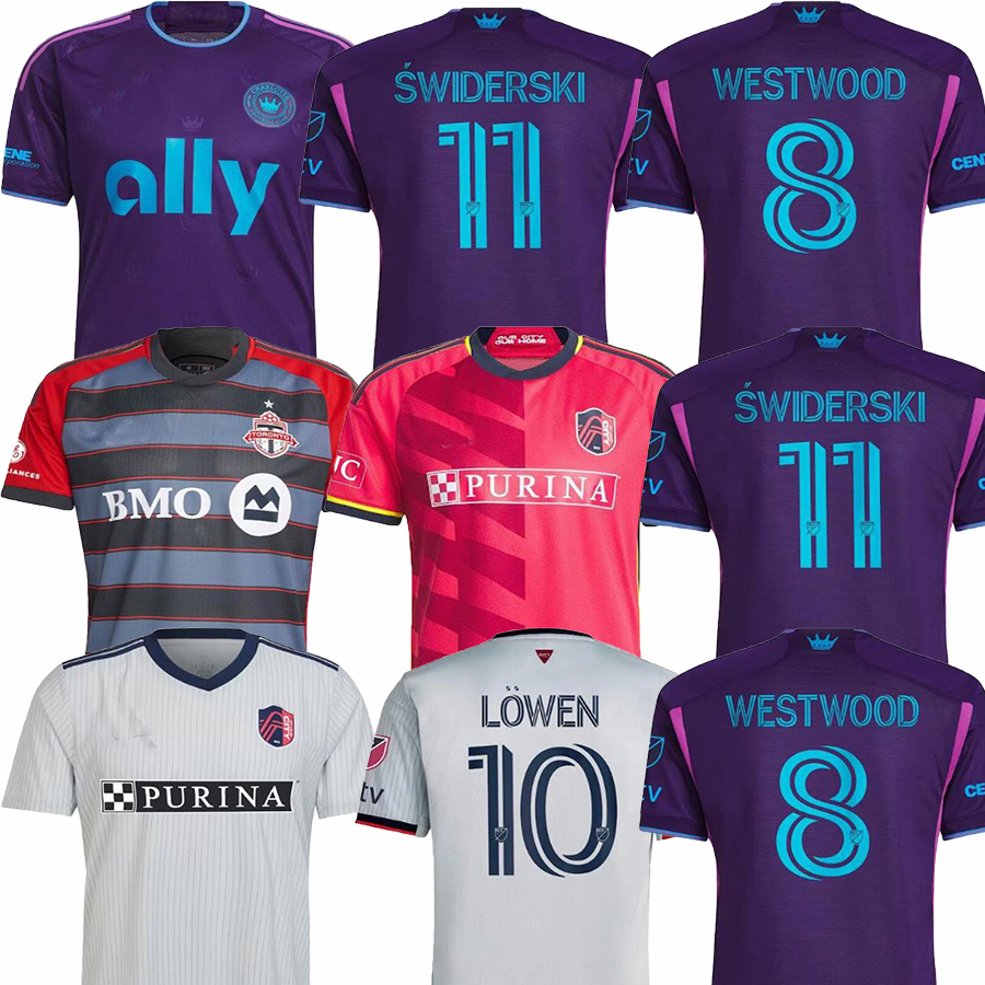 

Charlotte FC St. L ouis City SOCCER JERSEYS Nashville SC TORONTO 2023 HOME AWAY KLAUSS BLOM LOWEN PARKER 26st Louis''RED' SC WESTWOOD 8 SWIDERSKI BRONICO football mls, St. l ouis city home fan version