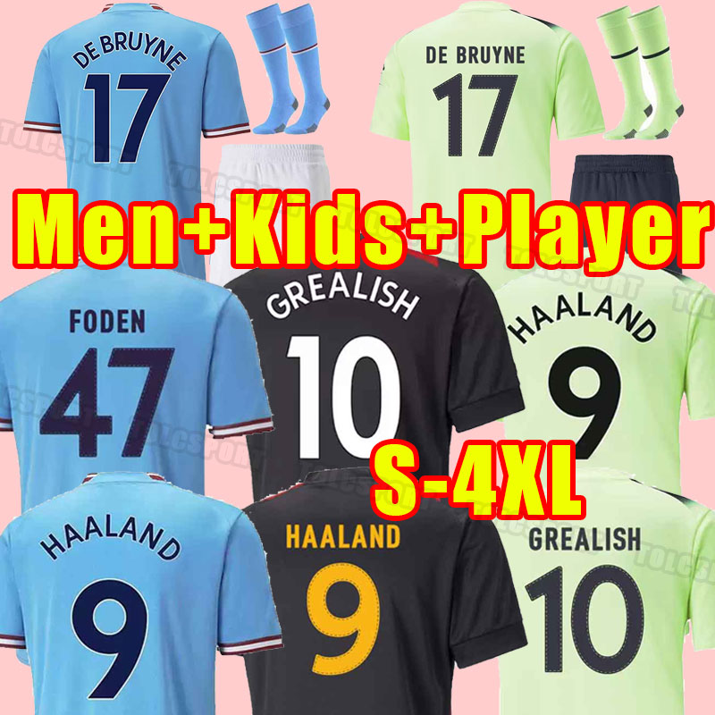 

HAALAND soccer jerseys 22 23 DE BRUYNE PHILLIPS MANS CITIES GREALISH MAHREZ MANCHESTERS FODEN 2022 2023 ALVAREZ FANS player version home away third men kids xxxl 4xl, Away+patch