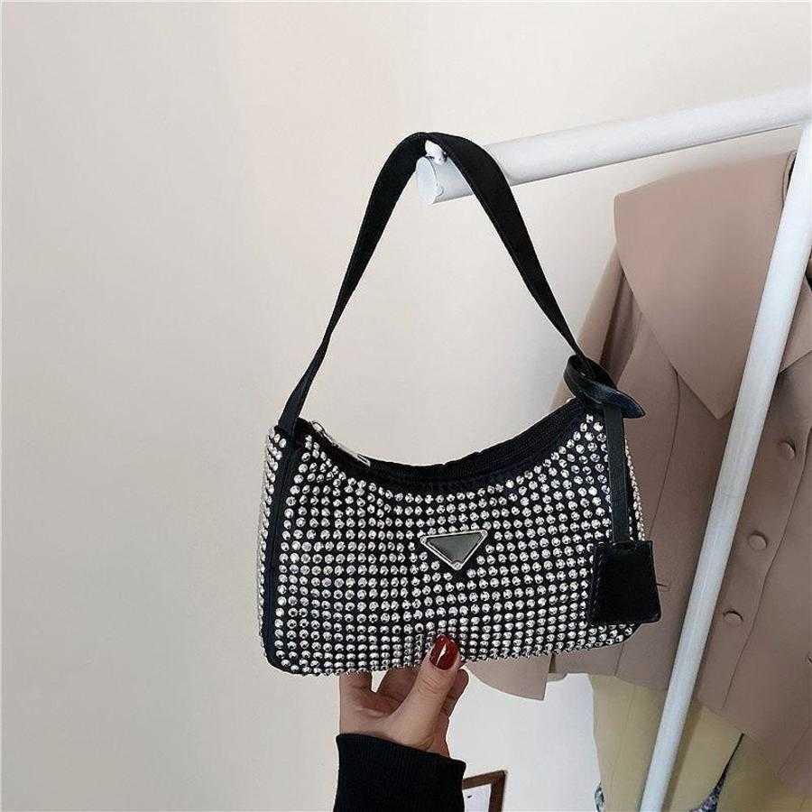 

70% 2023 new shoulder bag Hand spring hobo underarm full diamond belt drill single shoulder women's zipper dinner Tote BagHigh, White11