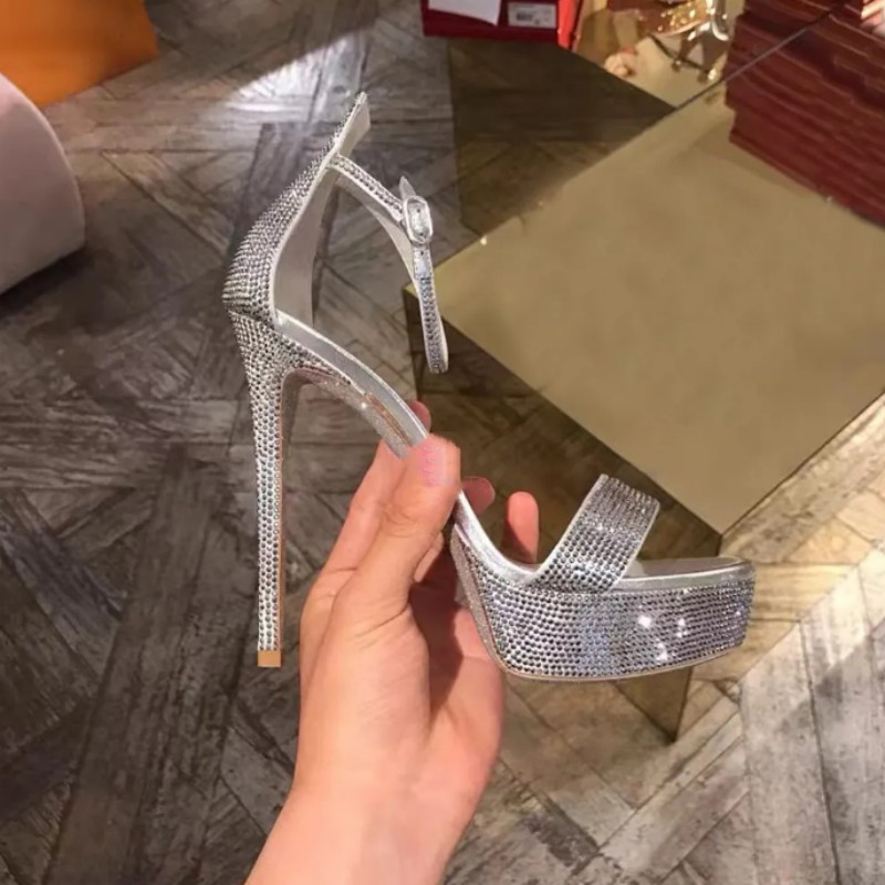 

platform Crystal pumps sandals Rene caovilla Margot super high stiletto Heel sandal Evening shoes women Luxury high heeled Designers Ankle, As pic