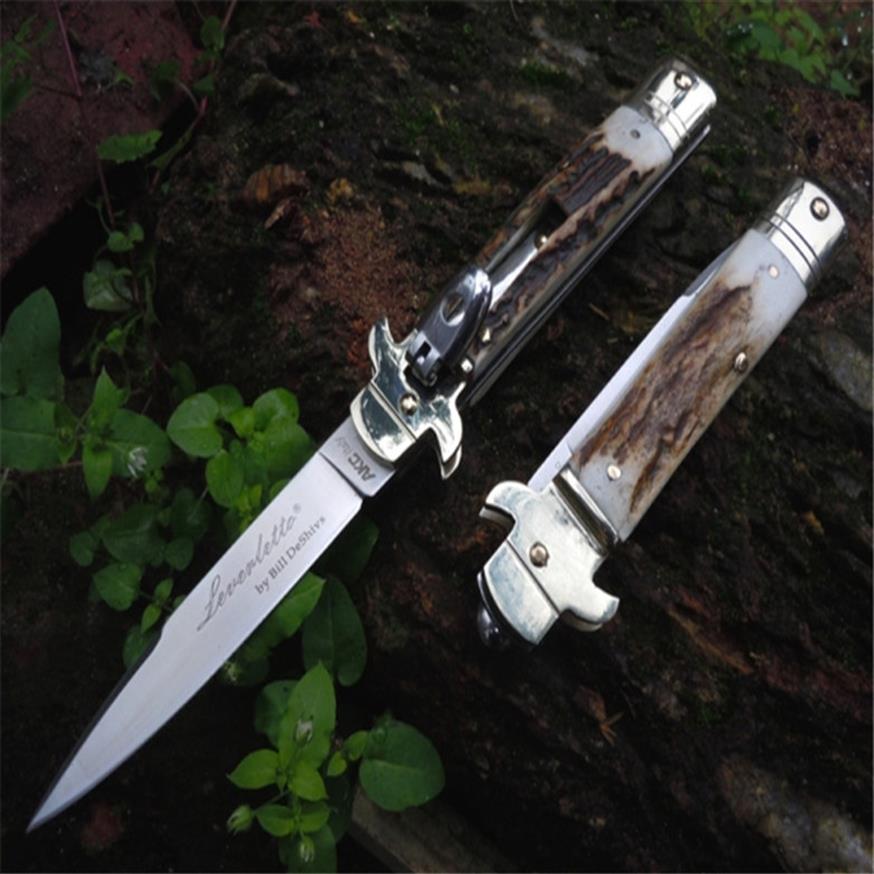 

The Bill DeShivs 7 8 inch Horizontal Knife D2 blade 61HRC classic Antler handle single action pocket folding camping gift Knives f299Z