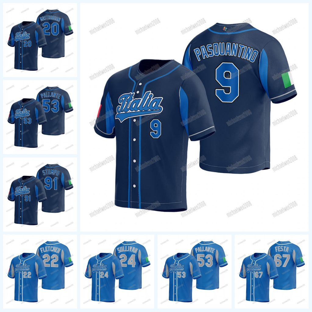 

Team Italy 2023 WBC World Baseball Classic Jersey Joe LaSorsa Vinny Nittoli Nicky Lopez Vinnie Pasquantino Miles Mastrobuoni David Fletcher Tiago da Silva Sullivan, Navy