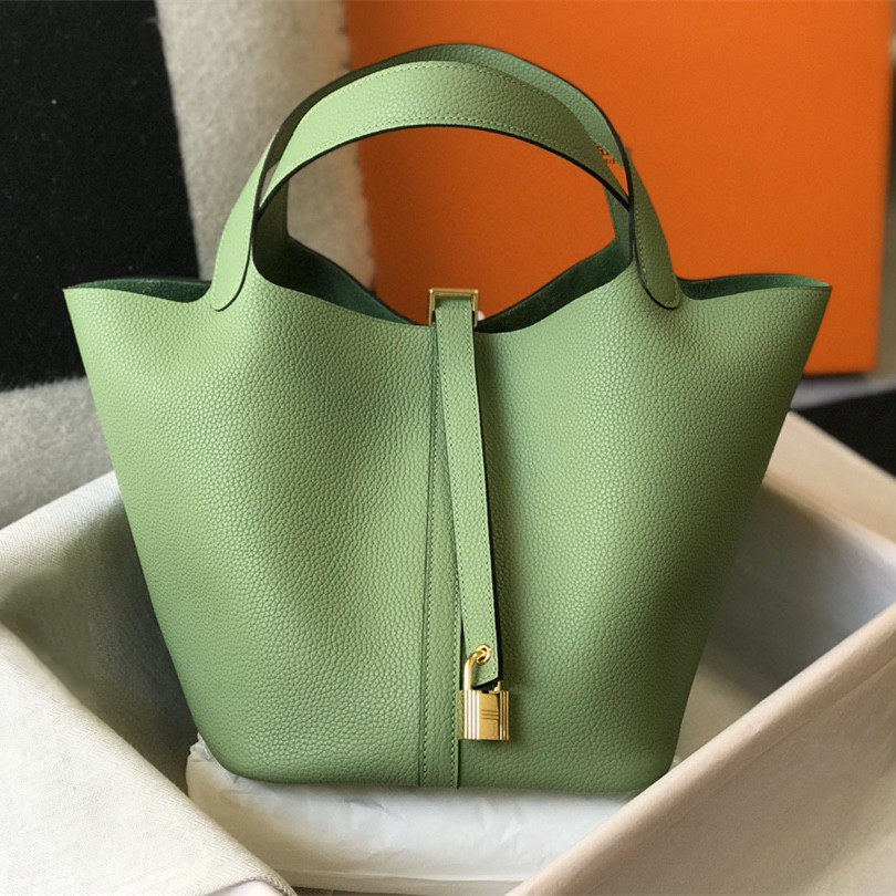

9A Designer Bag Picotin Handbag Lock Bag Food Basket Bucket Bag 2023 New Fashion Classic Top Quality Women's Bag Luxury Custom Made Handmade Wax Thread TC Leather Gold, Yellow