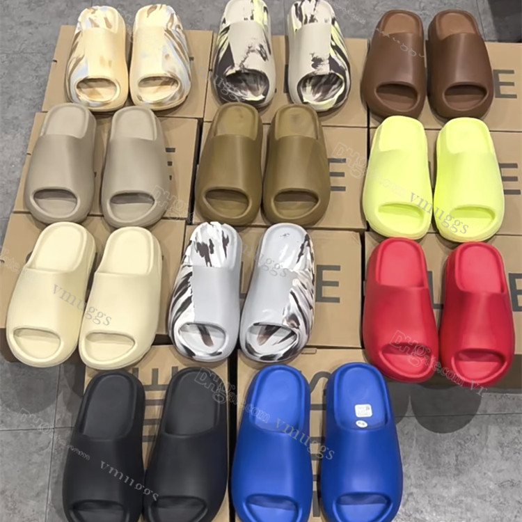 

with box Designers Slippers Slide EVA for mens womens Ochre Bone Resin Clog Comfortable Sandals Glow Green Soot Onyx Black Desert Sand Pure blue black foam slides 36-48, #1