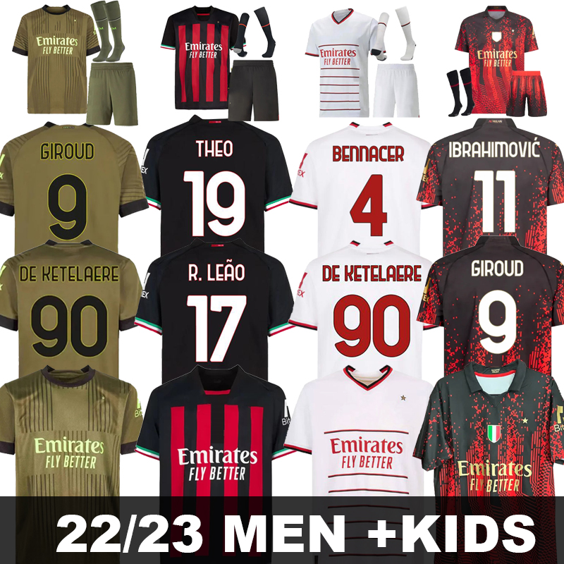 

IBRAHIMOVIC 22 23 soccer jersey AC MILANS GIROUD DE KETELAERE R. LEAO TONALI THEO football shirt kids kit sets uniform enfants ac milanS, Home+sere a