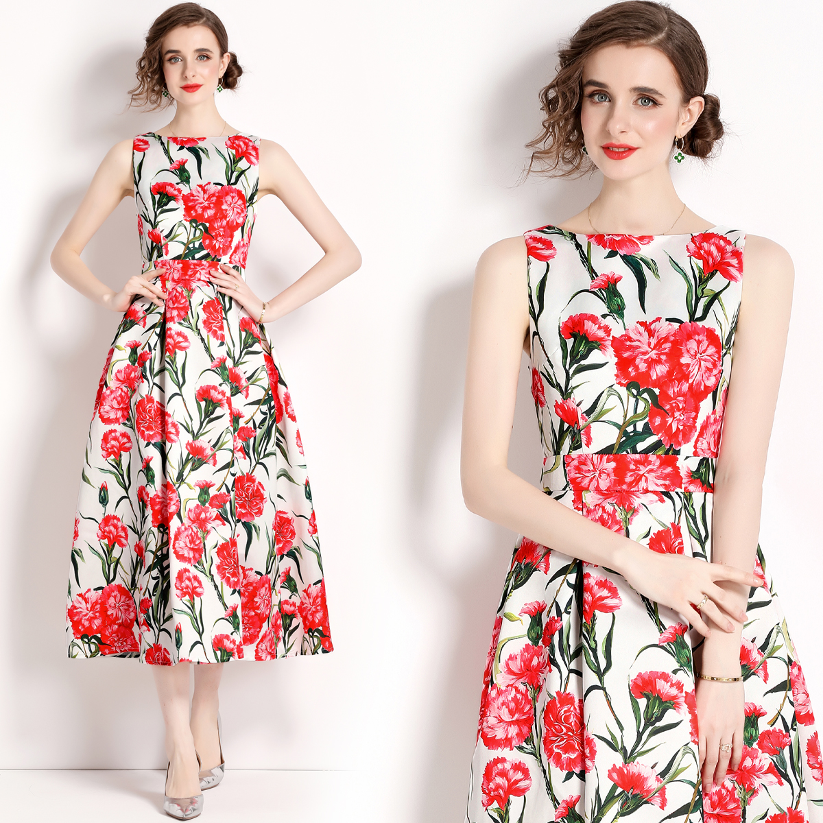 

Summer Fashion Floral Party Dress 2023 Women Designe Sexy Slim Holiday High Waist Midi Dress For Special Occasion Elegant Birthday Dinner Loose Big Swing Prom Frocks
