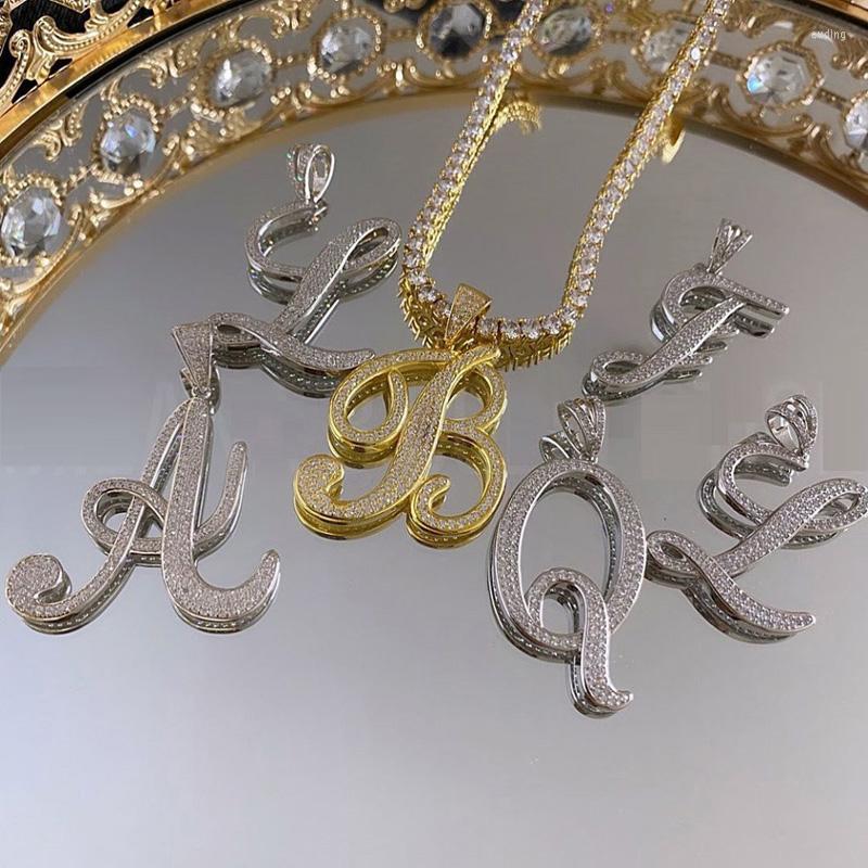 

Chains Hiphop Fashion Women Men A-Z Cursive Letters Name Pendant Necklace Iced Out Bling Cubic Zirconia 26 Inital Charm Choker Jewelry