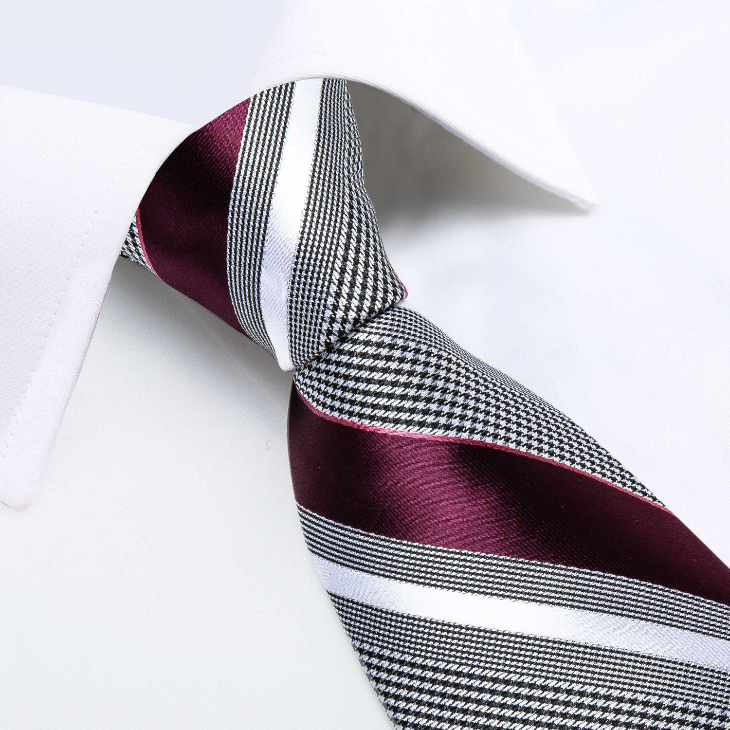 

Neck Ties Fashion Striped Tie For Men Red Wine White Silk Wedding Tie Hanky Cufflink Gift Tie Set DiBanGu Novelty Design Business MJ7337