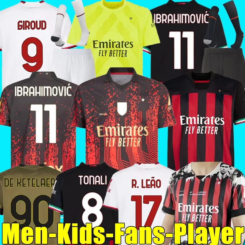 

23/24 IBRAHIMOVIC KOCHE Soccer Jerseys AC MILANS Legends 2023 2024 GIROUD TONALI THEO R.LEAO ROMAGNOLI S.CASTILLEJO KESSIE SAELEMAEKERS Men Football Shirt Kids Kits, 22-23 away