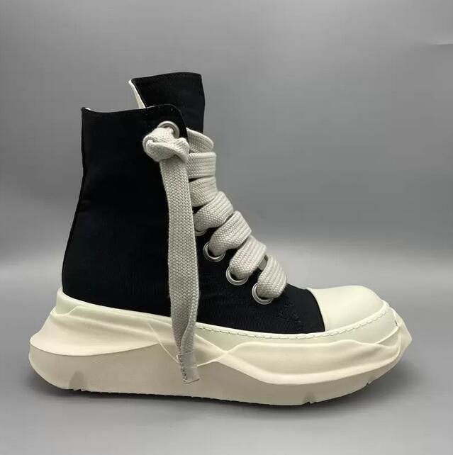 

Rick's original owens ro canvas shoes with thick soles and high-top sneakers Jumbo Shoeslace women's Owens men's shoes SHDW lace sneakers., Black