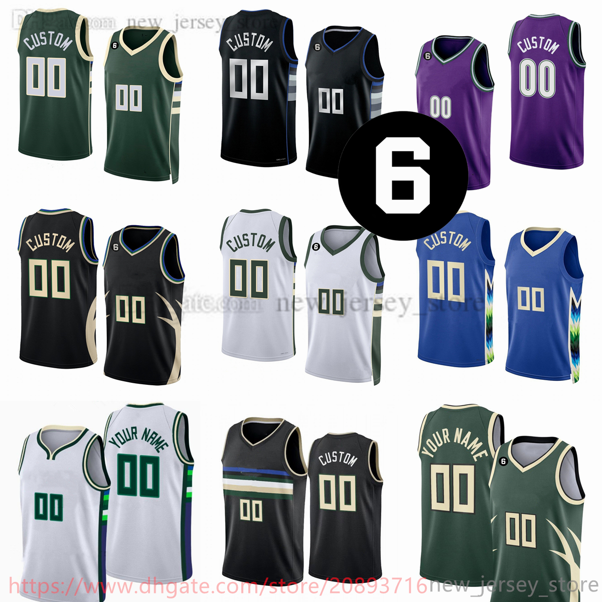 

Custom 6 Patch New Season Printed Basketball Jerseys 34 Giannis 22 Khris Antetokounmpo Middleton 0 MarJon Beauchamp 21 Jrue 11 Brook Holiday Lopez 12 Grayson Allen, Printed + 6 patch (with team logo)