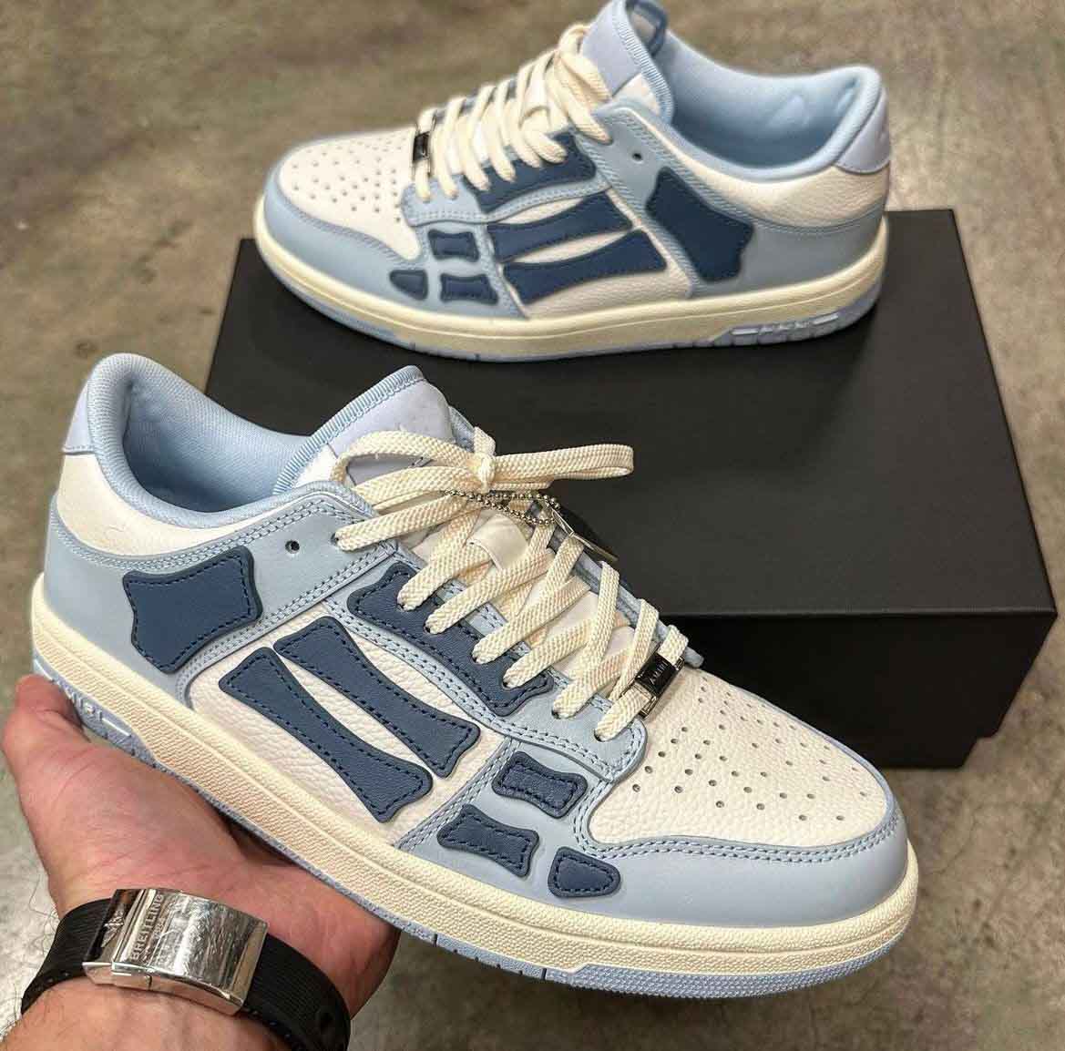 

Top Luxury Men Skel Low Top Sneakers Shoes Skeleton Bones Leather Trainers White Black Blue Skull Women Mens Skateboard Walking Comfort Sports EU35-46