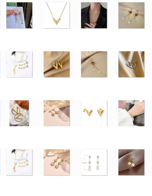 Boucles d'oreilles Bracelet Collier en gros V lettres d'oreille Letter Gold à quatre feuilles Boucles d'oreilles Pifl