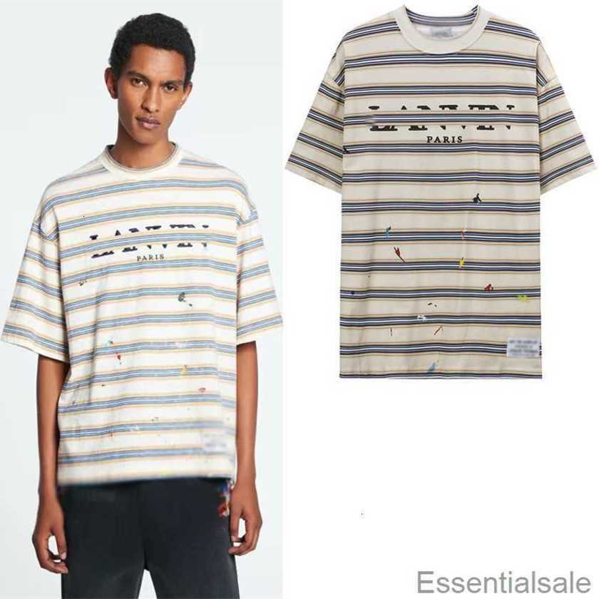 

T-shirts Men' Women Lanvins Pure Cotton Shorts Sleeves t Shirts Summer Wear Stripe Pattern Sweatshirt Crewneck Loose Casual Quick Dry Sports Tees Wc6u, Beige