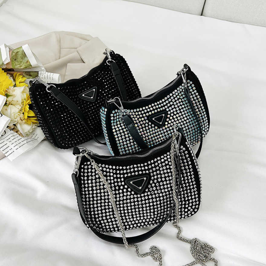 

Luxury fashion bag Small for women Summer new bright diamond shoulder armpit foreign style chain mobile phone messenger bagHigh, White7