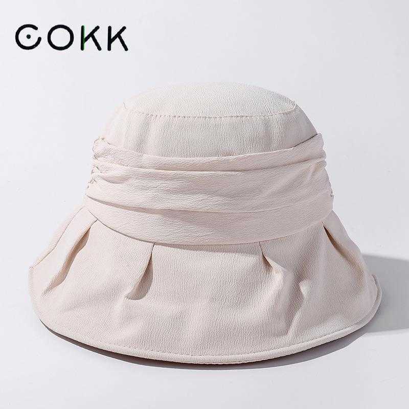 

HBP Bucket Wide Brim Hats COKK Hat Women Summer Spring Fisherman Cap Female Wrinkled Wide Brimmed Ladies Hats Outdoor Casual Sunshade Bob Gorro New P230327, Blue