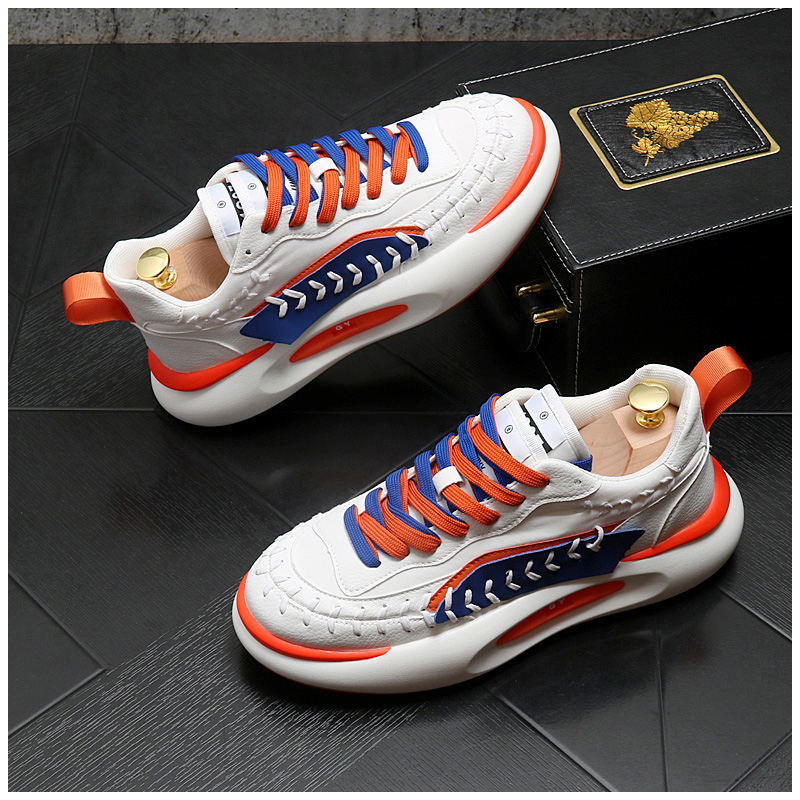 

Britain Retro shoes Wear Fashionable Everyday All Match Mix Colors Platform Sports Casual Shoes For Men Flats Loafers Walking Sneakers, White orange