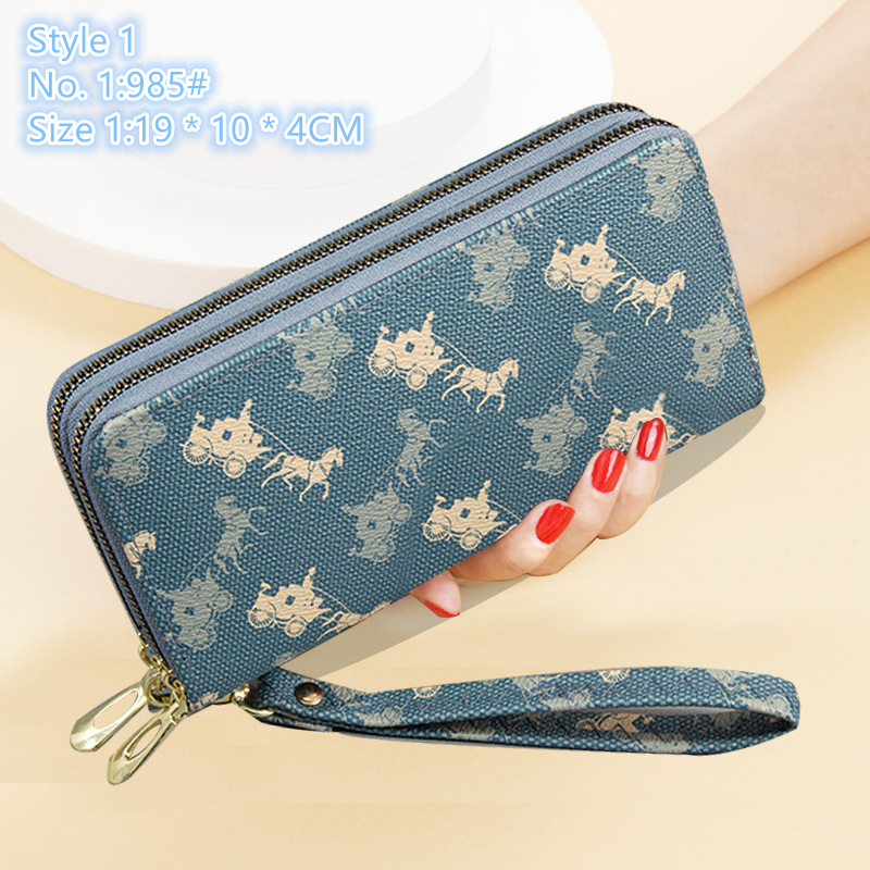 

Factory wholesale ladies shoulder bag 3 styles small fresh cartoon print long wallet street leather mobile phone coin purse elegant retro letters women wallets, Grey-986#-style 2-stamp