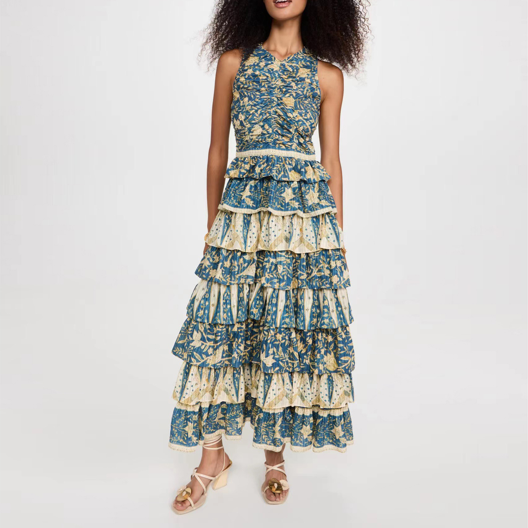 

Runway Dress V-neck Sleeveless floral printed Tight dress fringed dress, Black