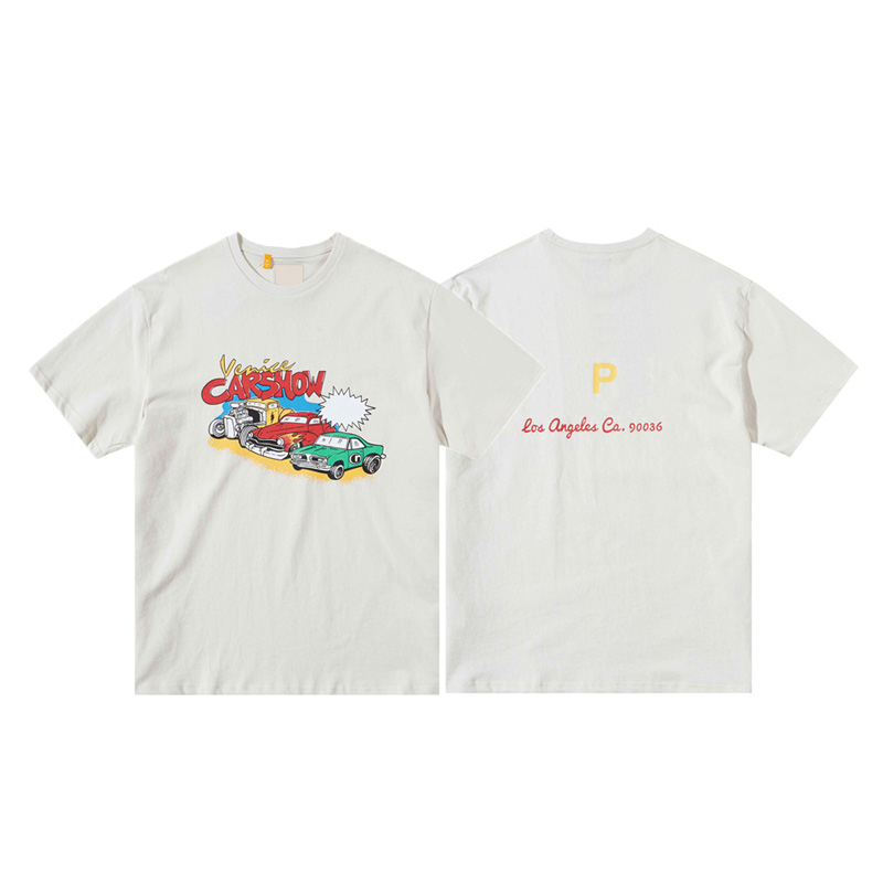 

23ss Spring Summer Vintage Car Print Tee T shirt Europe Skateboard Men Women Casual US Plus Size Tshirt, Beige
