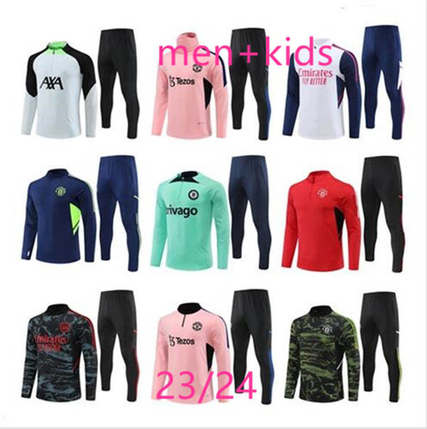

22 23 24 ManchesterS mens kids tracksuits football kits, training suit set kit 23 United men designer soccer tracksuit jacket jogging sets, Blue