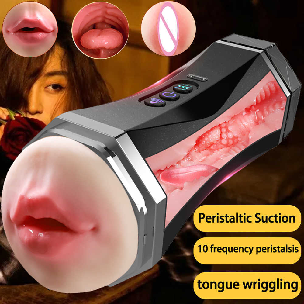 Sucker pussy massager Male Masturbator Cup Automatic Realistic Tip Of Tongue And Mouth Vagina Pocket Pussy Blowjob Stroker Vibrating Sex Toys For