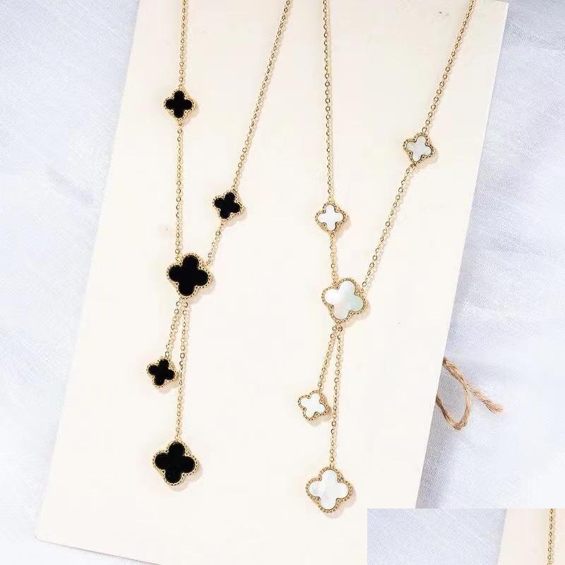 

Pendant Necklaces Double Side Clover Necklace White Black Red Flower Jewelry For Women Gift Drop Delivery Pendants Dhq69