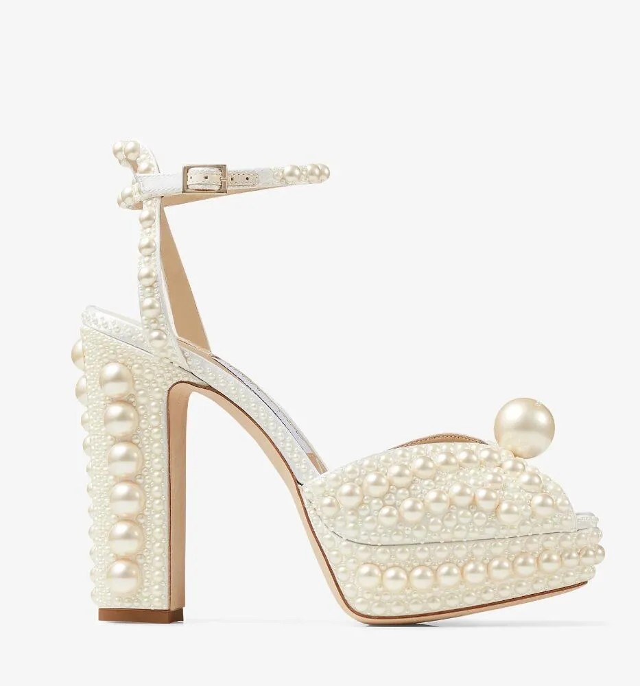 

23S Elegant Bridal Wedding Dress Shoes Sacora Lady Sandals Pearls Leather Luxury Brands High Heels shoes Women Walking With Box EU35-43, Teal