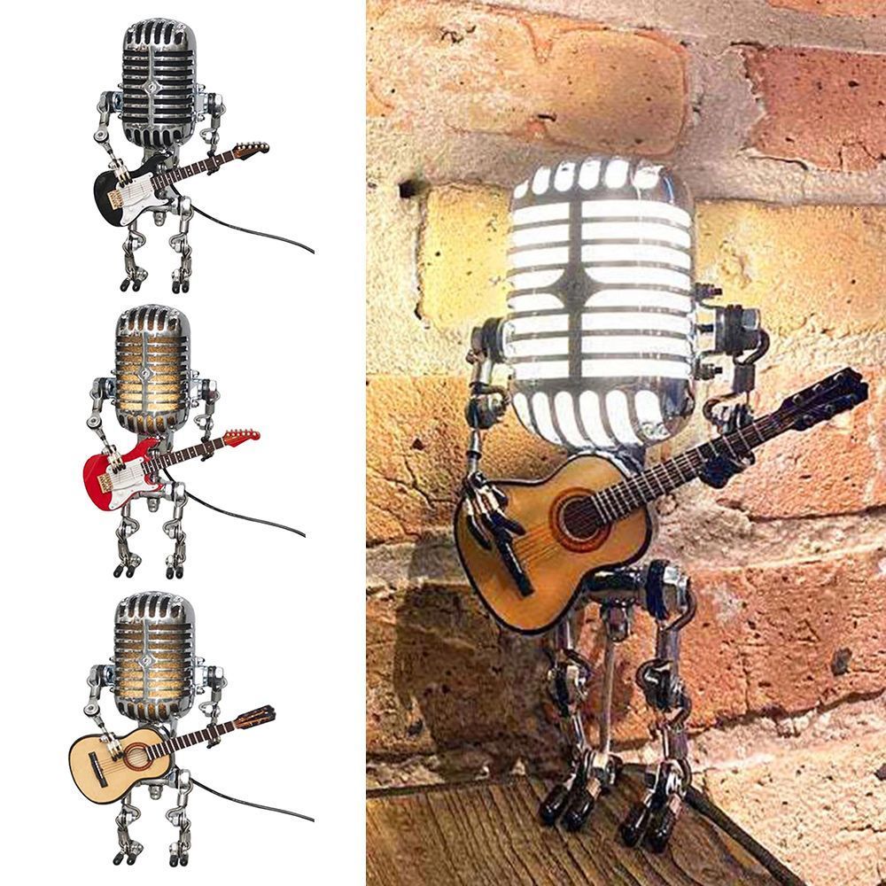 

Decorative Objects Figurines Model USB Wrought iron Retro Desk lamp Decorations Robot Microphone for playing guitar 230224